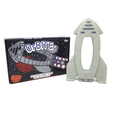 OrBITEr rocket shaped natural rubber baby teether and toy