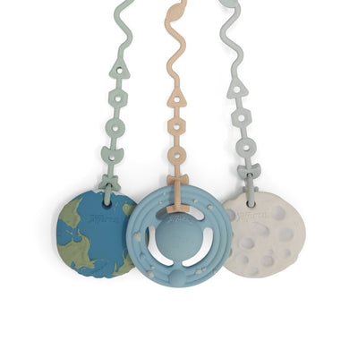 Squiggle Strap toy strap used to secure a space themed baby teether and bath toy